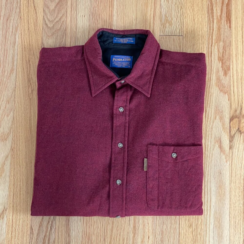 Pendleton (L) Men's Solid Maroon Elbow Patch Trail Shirt 100% Wool